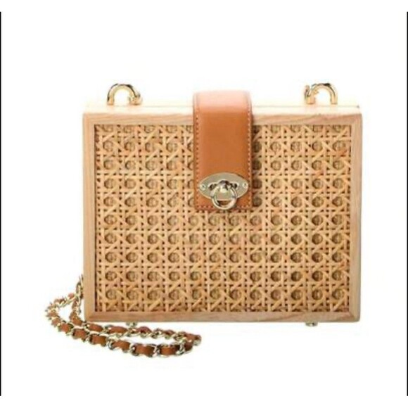 J McLaughlin Eugenie Raffia Pattern Wood Crossbody Bag - Picture 1 of 10
